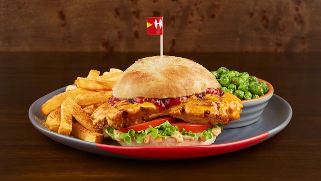A Butterfly Burger on a plate with an optional side of PERi-Salted Chips