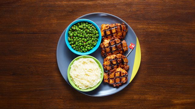 4 Boneless Chicken Thighs with optional sides Macho Peas and Creamy Mash
